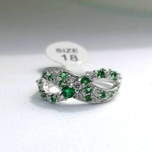 14k Real White Gold Plated Ring Silver Green 8.5 US